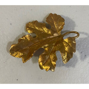 Brushed Gold Tone Metal Leaf Brooch Vintage Fall 2.5 Inch Costume Career Office